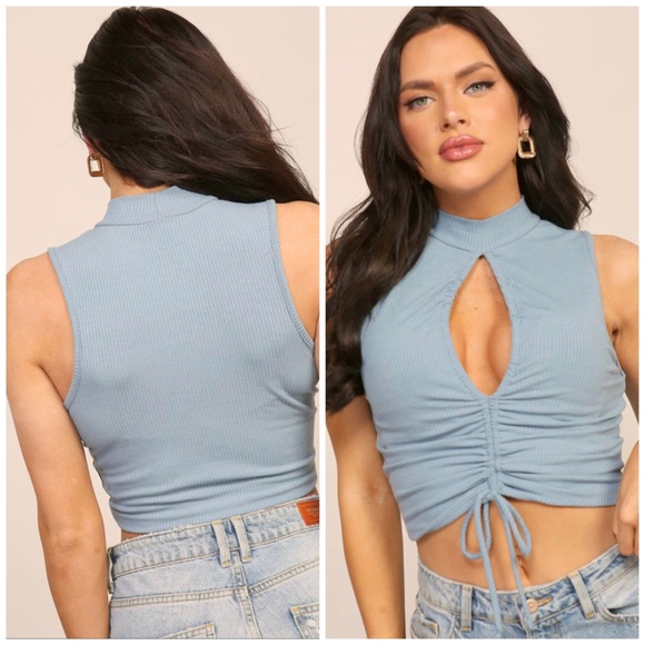 Timing Light Blue Ruched Crop Top - Picture 6 of 15